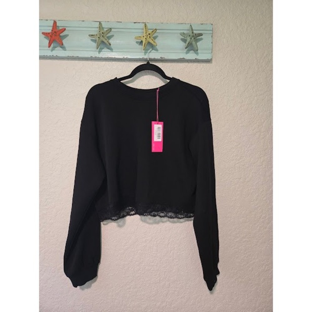 Terez Black Sweater with Lace Bottom